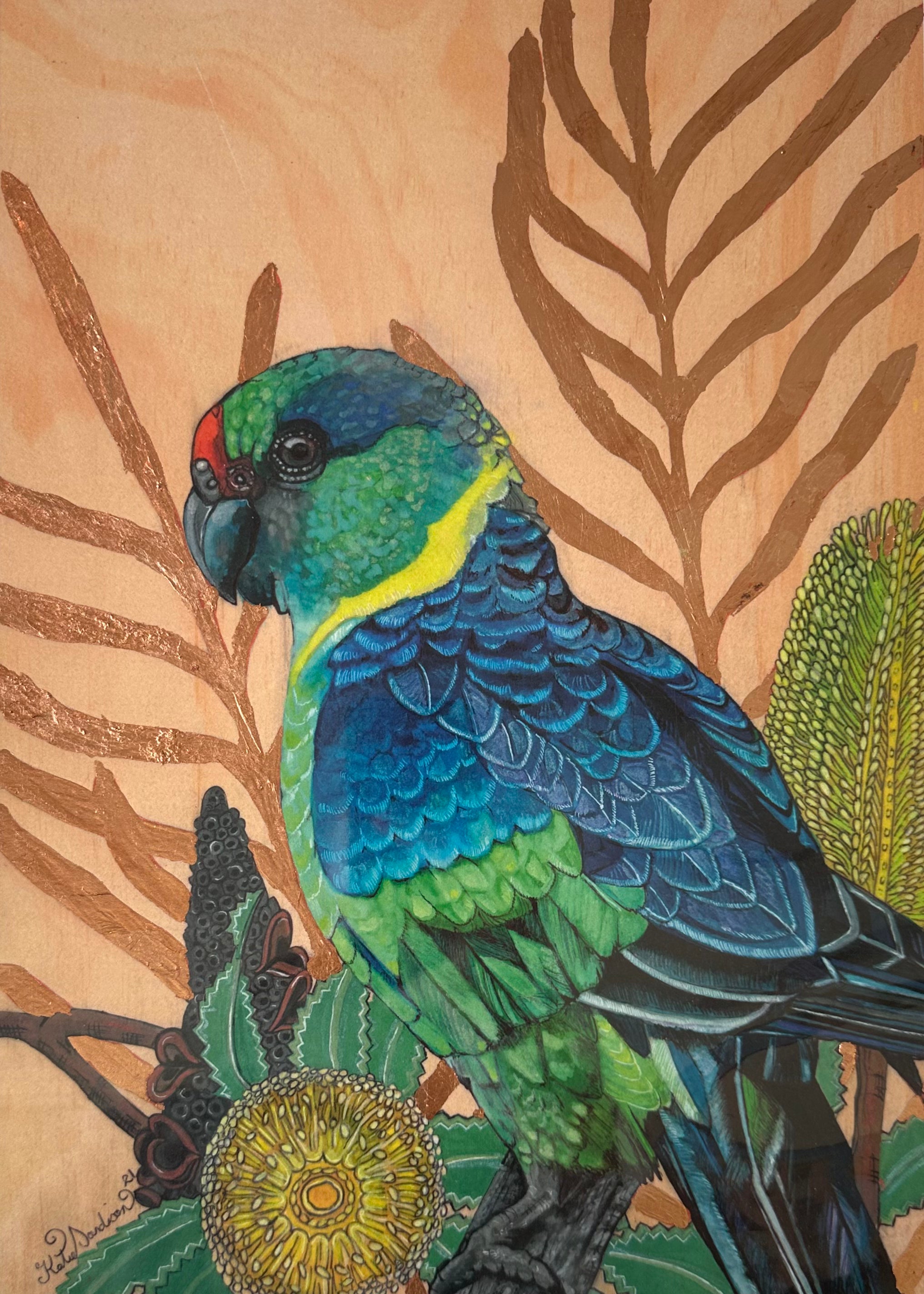 Mr Malee with Banksia flower & gold leaves